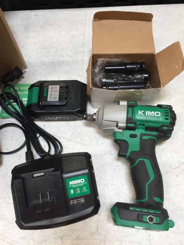 Photo 5 of KIMO Cordless Impact Wrench 1/2", Brushless Impact Driver with 332 ft-lb & Max Torque 3000 RPM, 20V Electric Impact Wrench with 1 Hour Fast Charger & Variable Speeds, 1/2 Impact Gun for Car Home
