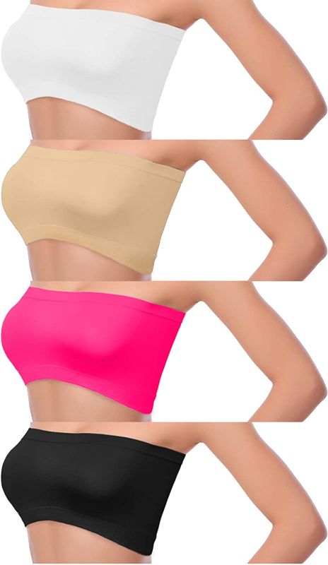 Photo 1 of Cooraby 4 Pack Women Tube Tops Summer Non-Padded Seamless Bra, 4 Colors- SIZE L 
