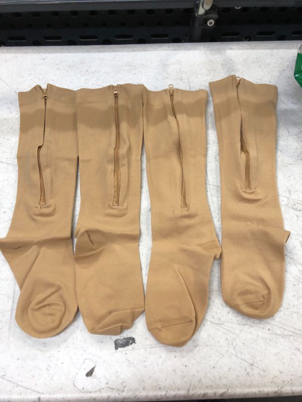 Photo 1 of 4 Pair Wide Plus Size Calf Compression Socks with Zipper for Overweight Women Men - SIZE XL 
