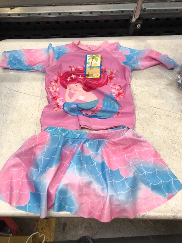 Photo 2 of BAOHULU Girl's Two-Piece Long Sleeve Swimsuits UPF50+ Rash Guard Kids Bathing Suit- SIZE 4T 
