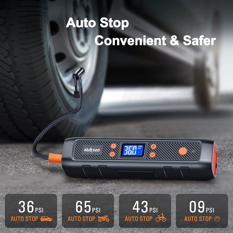 Photo 1 of Nulksen Tire Inflator Portable Air Compressor, 150PSI Cordless Air Pump for Car Tires with 6000mAh Battery, Electric Tire Pump with Pressure Gauge Emergency Light for Car Bike Motor Ball, Bike Pump
