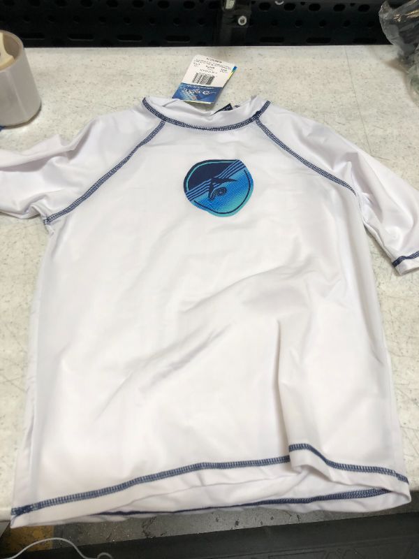 Photo 2 of Kanu Surf Boys' Paradise UPF 50+ Sun Protective Rashguard Swim Shirt 12 Echelon White SIZE 12