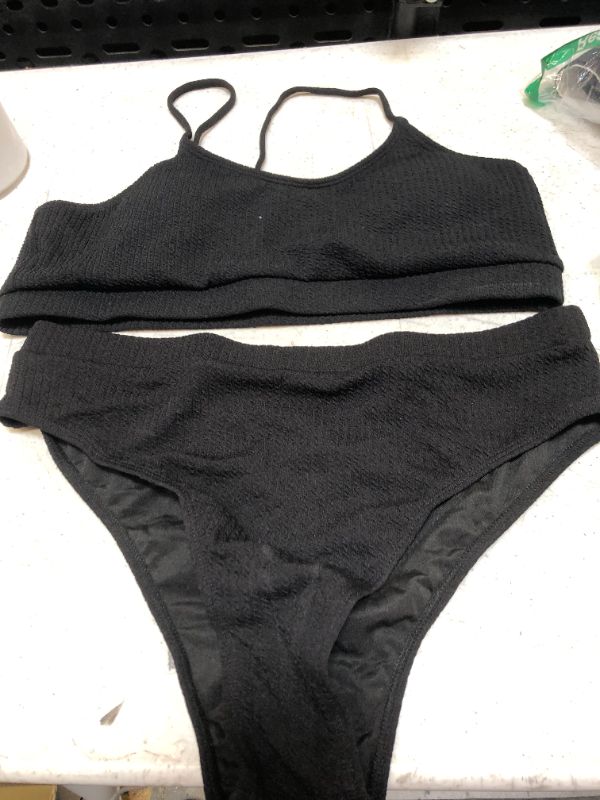 Photo 2 of Lilosy High Waisted Tummy Control Ribbed Bikini Crop Top Brazilian Swimsuit Set 2 Piece X-Large Black