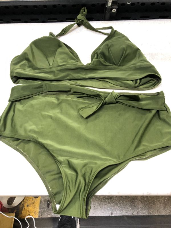 Photo 1 of  Women's Floral Print Swimwear Tie Knot Front Bikini Sets Halter Two Piece Swimsuits Manhattan GREEN -SIZE XXL 