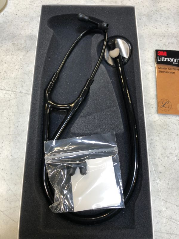 Photo 2 of 3M Littmann Stethoscope, Master Cardiology, Black Tube, Smoke Chestpiece, 27 inch, 2176 Black Smoke-Finish Chestpiece Stethoscope