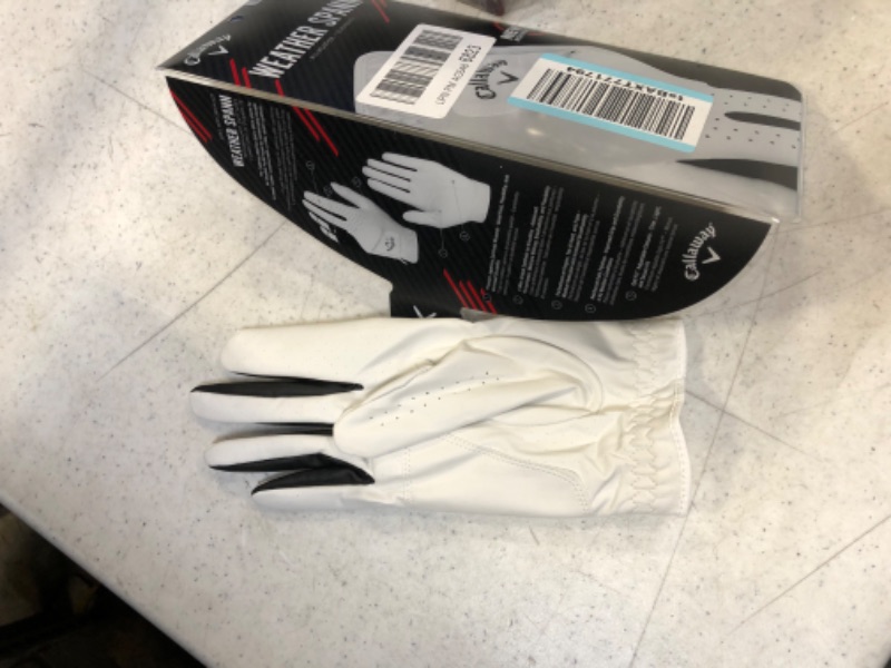 Photo 2 of Callaway Golf Men's Weather Spann Premium Synthetic Golf Glove White, Single Large Prior Gen Model , Standard Worn on Right Hand