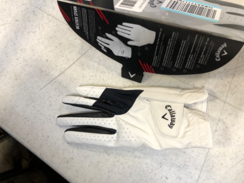 Photo 3 of Callaway Golf Men's Weather Spann Premium Synthetic Golf Glove White, Single Large Prior Gen Model , Standard Worn on Right Hand