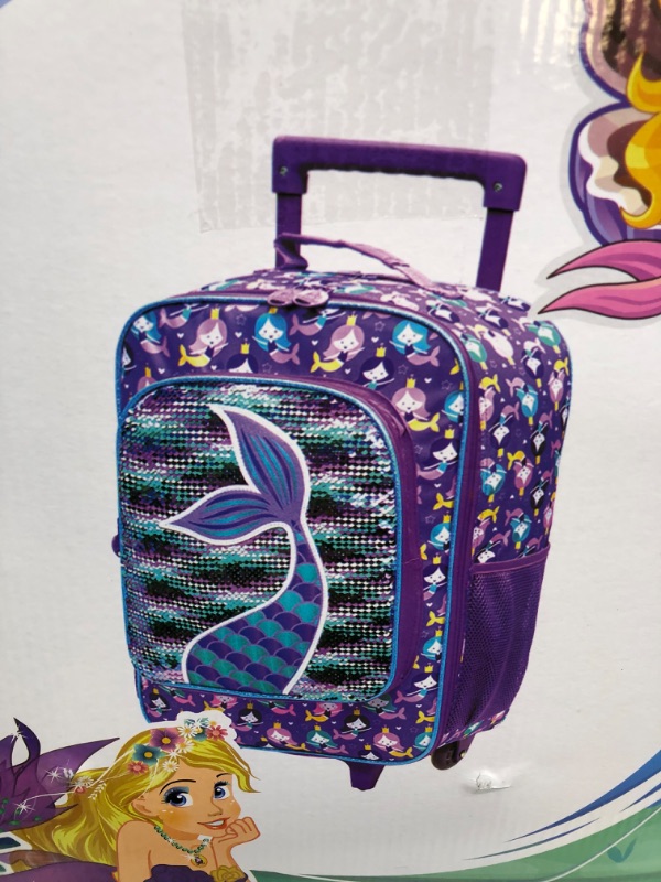 Photo 4 of Kids Suitcase for Girls, Cute Mermaid Rolling Luggage Wheels for Children Toddler 18“ Mermaid Luggage