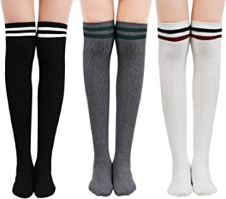 Photo 1 of Chalier Womens Thigh High Socks Cotton Striped Over the Knee Socks Long Knee High Socks for Women s/m
