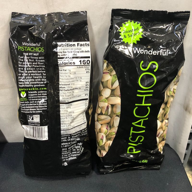 Photo 2 of 2 PACK - Wonderful Pistachios, Roasted and Salted Nuts, 16 Ounce Bag EXP DATE JULY 19 2022
