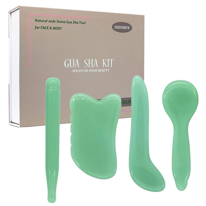 Photo 1 of Gua Sha Set, 4 Pack Gua Sha Facial Massage Tool Aventurine Jade Stone Guasha Beauty Skin Care Tool for Face and Body, Birthday/Christmas/Mothers Day/Valentines Day Gifts for Women
