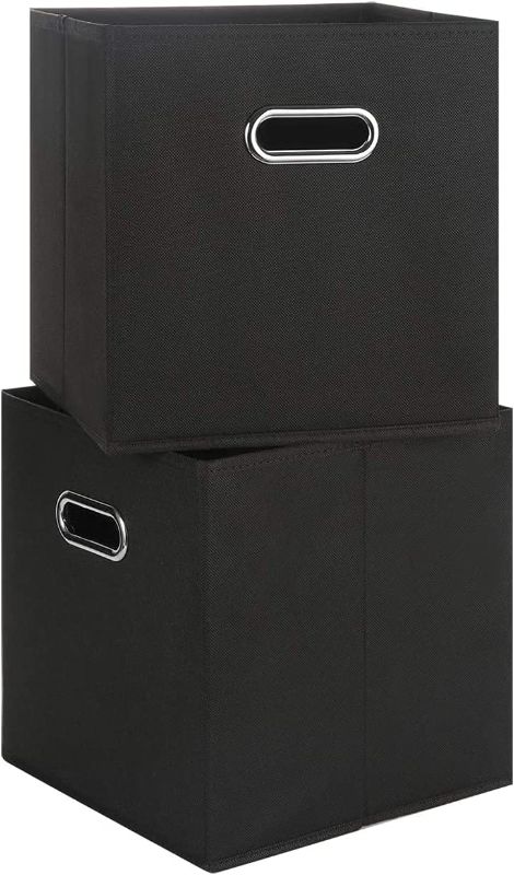 Photo 1 of Chippon Foldable Cube Storage Organizer, Collapsible Fabric Storage Bins with Aluminum Handles, 11"x11"x11" for Home Bedroom Office (Black)
