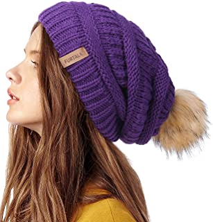 Photo 1 of FURTALK Womens Winter Knitted Beanie Hat with Faux Fur Pom Warm Knit Skull Cap Beanie for Women
