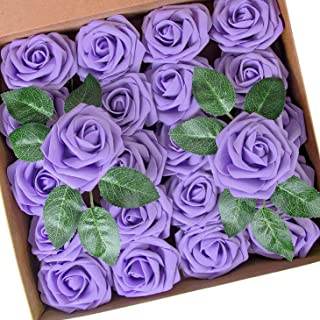 Photo 1 of Attmu Artificial Flowers 25 Pcs Fake Roses Real Looking Purple Foam Roses with Stems for DIY Wedding Bouquets Centerpieces Arrangements Party Gifts for Her Valentines Day Decorations for The Home
