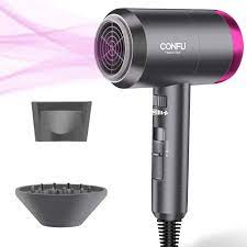 Photo 1 of Ionic Hair Dryer, CONFU 1800W Portable Lightweight Blow Dryer, Fast Drying Negative Ion Hairdryer Blowdryer, 3 Heat Settings & Infinity Speed, with Diffuser and Concentrator Nozzle for Home & Travel (HAIR ON ITEM FROM PRIOR USE)
