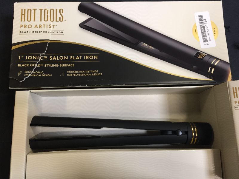 Photo 2 of Hot Tools Pro Artist Black Gold Evolve Ionic Salon Hair Flat Iron | Long-Lasting Finish for Straightening Hair, (1 in) (MINOR DAMAGES TO PACKAGING)
