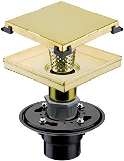 Photo 1 of Brass Brushed Square Shower Drain with Flange , HIDROP 6 inch SUS 304 Stainless Steel Gold Shower Floor Drain with Removable Tile Insert and Hair Strainer
