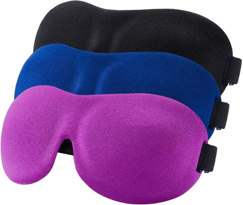 Photo 1 of YIVIEW Sleep Mask Pack of 3, Lightweight & Comfortable Super Soft Adjustable 3D Contoured Eye Masks for Sleeping, Travel, Shift Work, Naps, Night Blindfold Eyeshade for Men Women, Black/Blue/Purple
