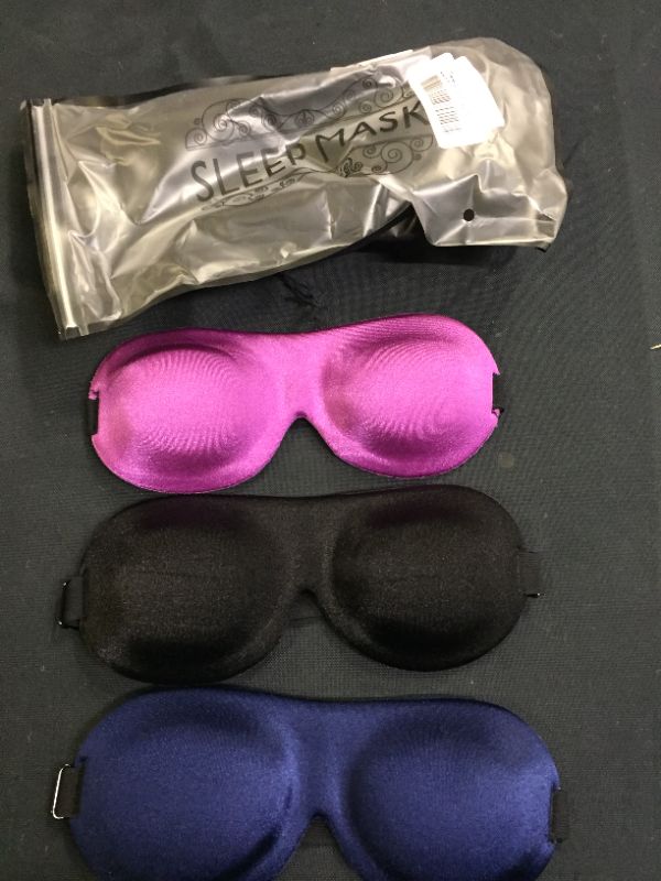 Photo 2 of YIVIEW Sleep Mask Pack of 3, Lightweight & Comfortable Super Soft Adjustable 3D Contoured Eye Masks for Sleeping, Travel, Shift Work, Naps, Night Blindfold Eyeshade for Men Women, Black/Blue/Purple
