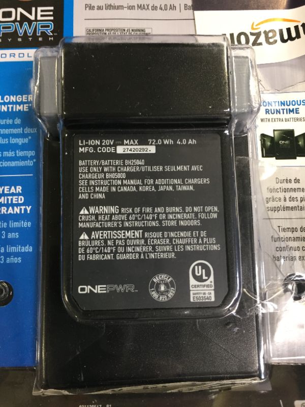 Photo 2 of Hoover ONEPWR 4.0 Ah Lithium Ion Battery, BH25040, Black
