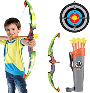 Photo 1 of Conthfut Bow and Arrow for Kids with LED Flash Lights - Archery Bow with 9 Suction Cups Arrows, Target, and Quiver, Practice Outdoor Toys for Children Above 3-12 Years Old (Green)
