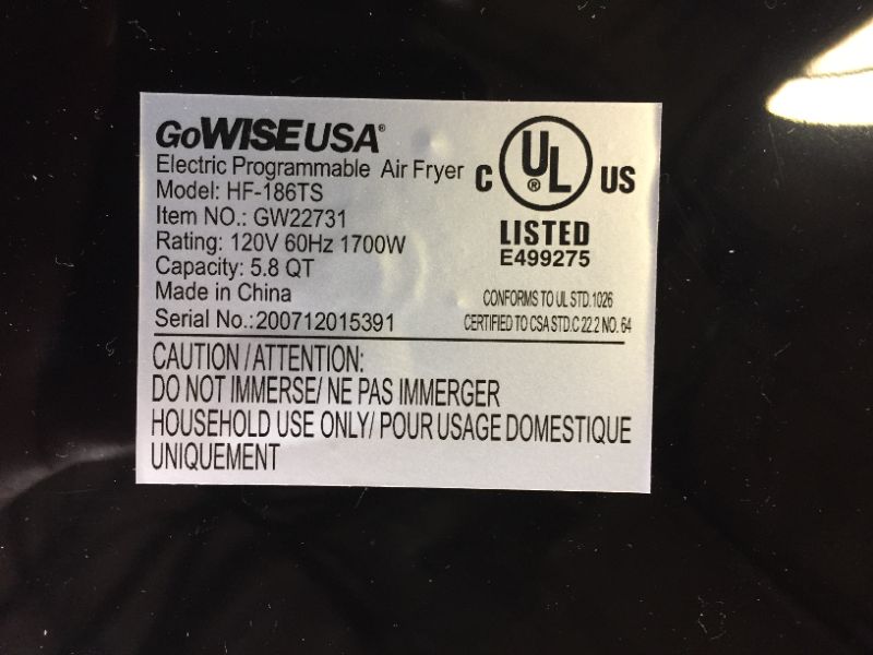 Photo 6 of GoWISE USA 1700-Watt 5.8-QT 8-in-1 Digital Air Fryer (MAJOR DAMAGES TO BOX)