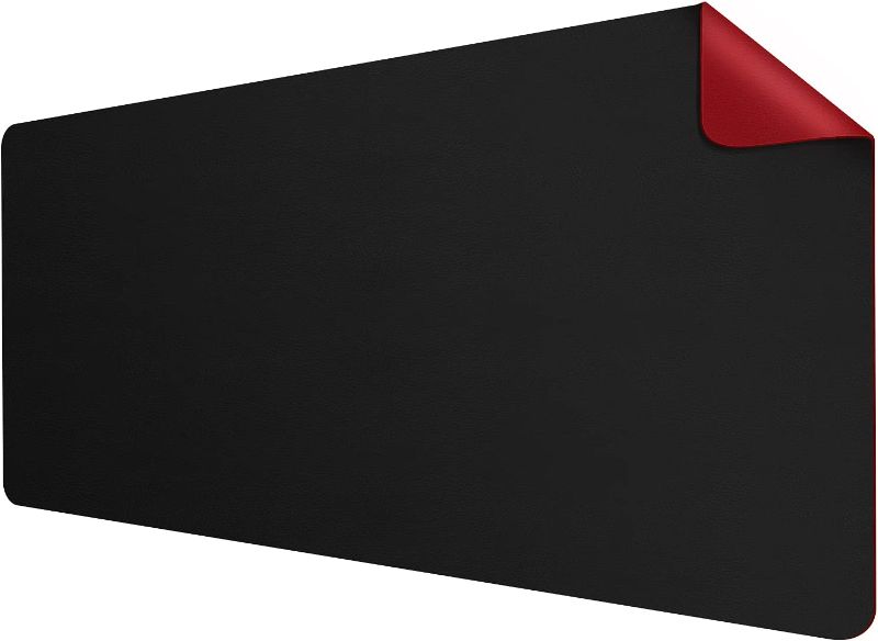 Photo 1 of 35.43" x 17.72" Dual-Sided Usage Office Desk Mat PU Leather Mouse Pad Waterproof Desk Protector Non-Slip Table Mat Blotters Black & Red
