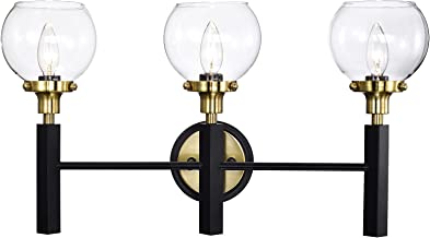 Photo 1 of Diyel Bathroom Vanity Light Fixtures 3 Lights Gold Bathroom Wall Lights Modern Wall Sconce Lighting with Clear Glass Shade, Matte Black Finish with Gold Base Wall Lamp 2125-W3
