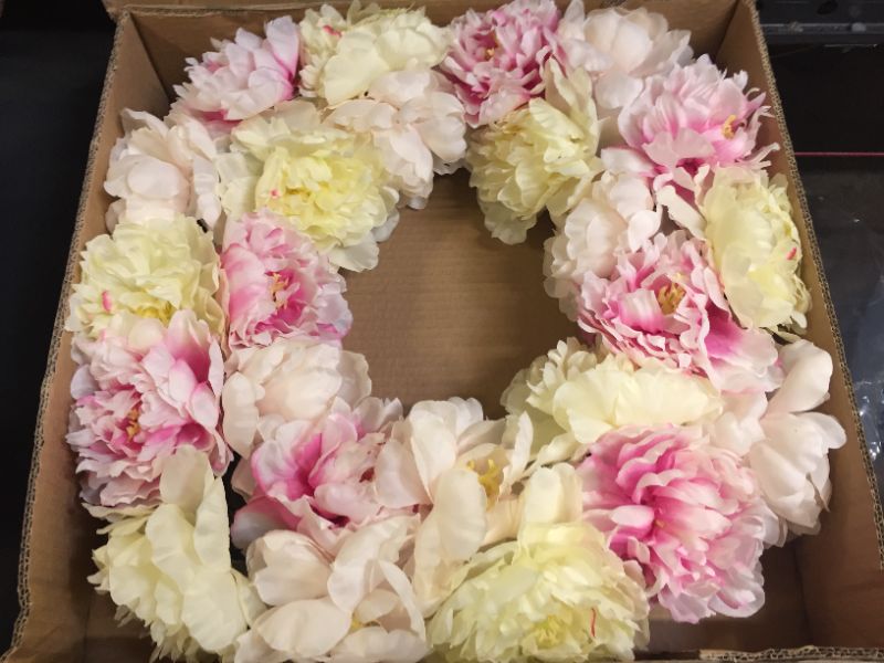 Photo 2 of Admired By Nature ABN1W001-NTRL Artificial Wreath, Pink Peony 22 x 22 x 5.5 inches

 