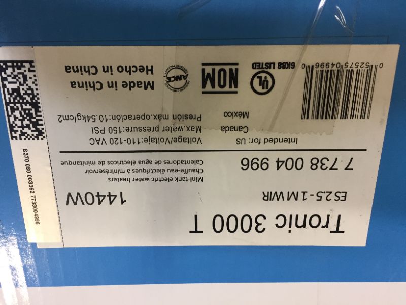 Photo 3 of Bosch Electric Mini-Tank Water Heater Tronic 3000 T 2.5-Gallon (ES2.5) - Eliminate Time for Hot Water - Shelf, Wall or Floor Mounted
(BRAND NEW, FACTORY SEALED)