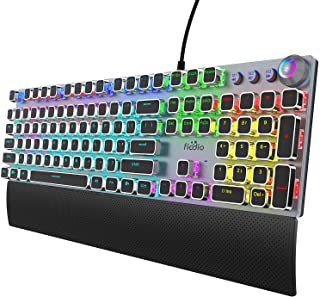 Photo 1 of Fiodio Mechanical Gaming Keyboard, LED Rainbow Gaming Backlit, 104 Anti-ghosting Keys, Quick-Response Black Switches, Multimedia Control for PC and Desktop Computer, with Removable Hand Rest
