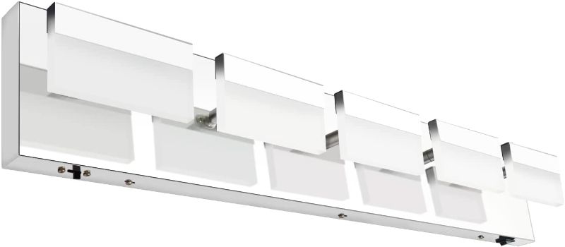 Photo 1 of Floodoor Modern LED Bathroom Vanity Lights for Bathroom,3 Color Bathroom Wall Light Fixture Over Mirror,5-Lights Acrylic Stainless Steel Chrome Bath Wall Lighting [ box opened not used / minor damage on corners - white wrapper comes off possibly not damag
