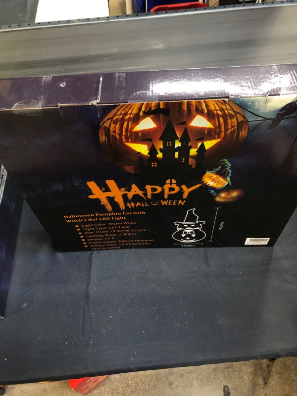 Photo 2 of FLAGMESAGE Pre-lit Light Up Halloween Black Cat and Jack O' Lantern Pumpkin Collapsible Holiday Decor for Home Indoor and Outdoor Halloween Party Holiday Party Garden Patio Yard Pathway Lawn [ 2 PK ] FACTORY SEALED 
