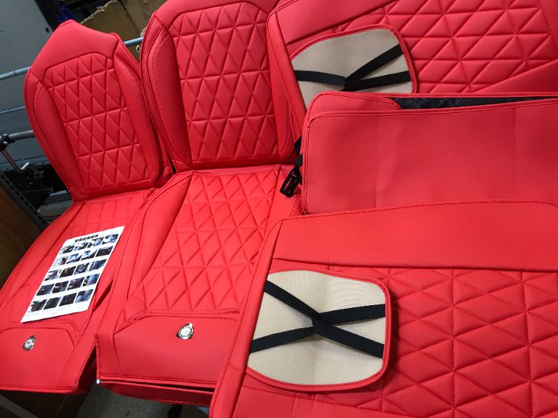 Photo 1 of ZCJ XLX002 LEATHER CAR SEAT  COVERS FAUX LEATHER  AUTOMOTIVE  VEHICLE  CUSHION COVER  FOR CARS SUV PICK UP TRUCK UNIVERSAL FIT SET AUTO INTERIOR ACCESSORIES [ RED ] 