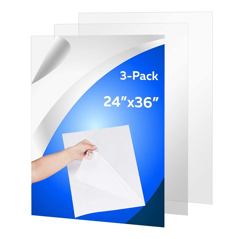 Photo 1 of (3 Pack) PET Sheet Panels - 24'' x 36'' x 0.03 Plexiglass-Quality Lightweight and Shatterproof Glass Alternative Perfect for DIY Sneeze Guards, Face Shields, Railing Guards, and Pet Barriers
