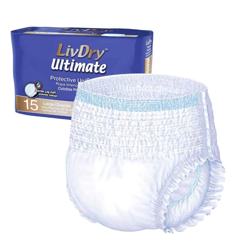 Photo 1 of 
LivDry Unisex Adult Incontinence Underwear Ultimate Comfort High Absorbency Leak Protection (Large 15-Pack)