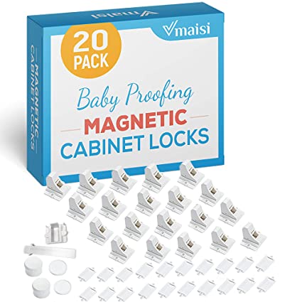 Photo 1 of 20 Pack Magnetic Cabinet Locks Baby Proofing - Vmaisi Children Proof Cupboard Drawers Latches - Adhesive Easy Installation