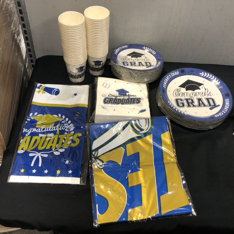 Photo 3 of 203 PCS Graduation Party Decorations , Serves 50 Guests Graduation Plates and Napkins Graduation Party Supplies, Graduation Banner Graduation Tablecloth,Cups with Gift Box,Graduation Napkins Plates
Container Says Class of 2021, However, Decor Does Not Spe