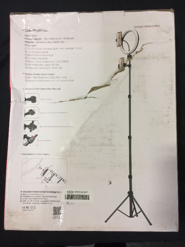 Photo 3 of 10" LED Ring Light with Tripod Stand 67" and 2 Phone Holders, Phone and Camera Tripod for Live Streaming/TikTok/Makeup/Photography, Compatible with Almost Smartphones DAMAGE TO BOX DUE TO EXPOSURE!
