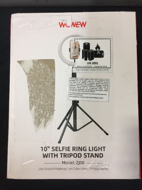 Photo 2 of 10" LED Ring Light with Tripod Stand 67" and 2 Phone Holders, Phone and Camera Tripod for Live Streaming/TikTok/Makeup/Photography, Compatible with Almost Smartphones DAMAGE TO BOX DUE TO EXPOSURE!