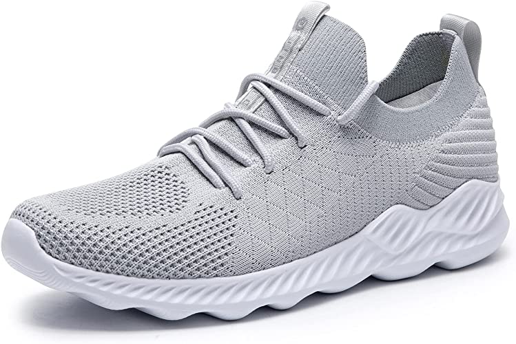 Photo 1 of ZYEN Mens Walking Running Tennis Shoes Comfortable Lightweight Cushioning Casual Gym Non-Slip Lace-Up Athletic Fashion Sneakers SIZE 38 GREY