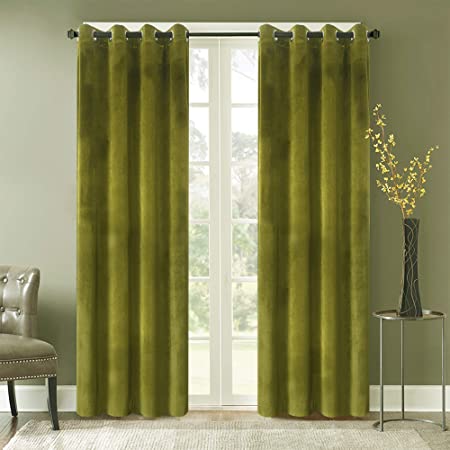 Photo 1 of DAZIRAN GREEN YELLOW VELVET CURTAINS 2 PANELS Size: 52"Wx84"L(2 panel)

