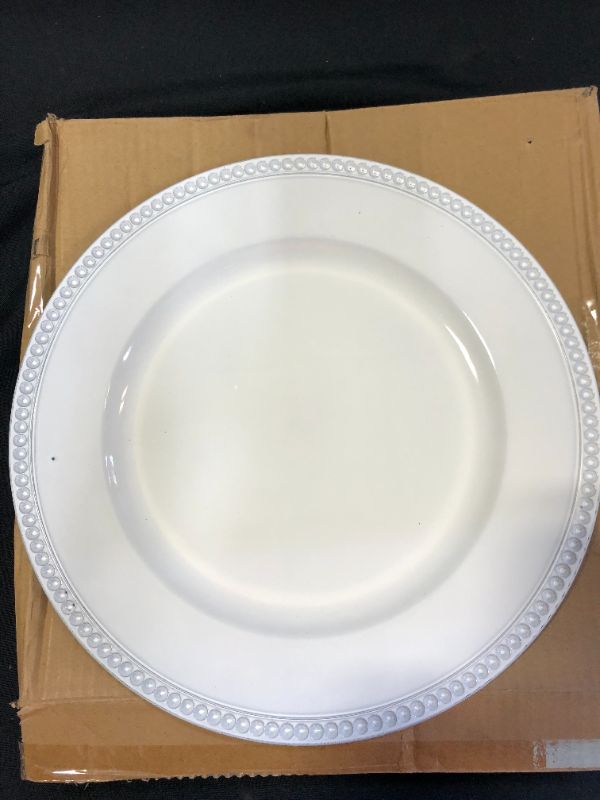 Photo 1 of 12 pcs white plastic dinner plates 12x12, scratches on all plates