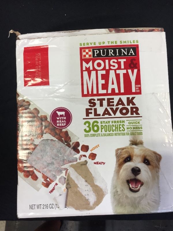 Photo 2 of Purina Moist & Meaty Wet Dog Food, Steak Flavor, 36 ct. Pouch
BROKEN SET! 33 PCS ONLY! EXP 04/2023
BOX DAMAGED DUE TO EXPOSURE