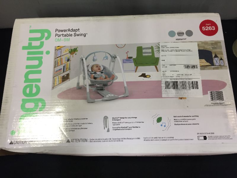 Photo 2 of Ingenuity Compact Lightweight Portable Baby Swing with Music, Nature Sounds and Battery-Saving Technology - Abernathy, 0-9 Months
packaged never opened!