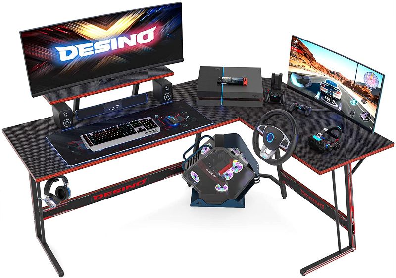 Photo 1 of DESINO L Shaped Gaming Desk 59 inch Computer Corner Desk PC Writing Table Gamer Workstation for Home Office, Black
