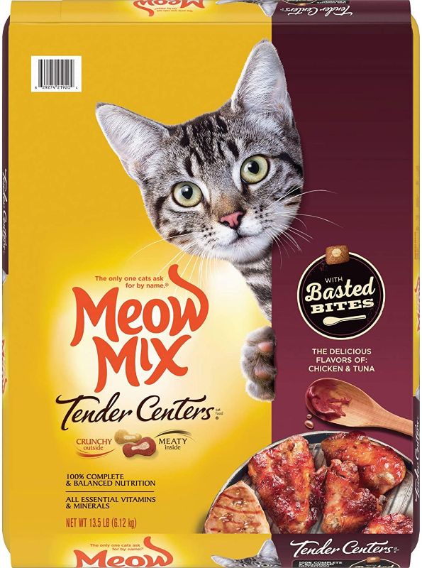 Photo 1 of Meow Mix Tender Centers Basted Bites Dry Cat Food, Chicken & Tuna Flavor, 13.5 Pound Bag
Best By: Apr 13, 2022
