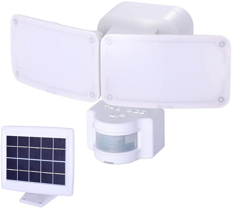 Photo 1 of Hampton Bay Lighting 1000 Lumens 180° White Solar Powered Motion Activated Outdoor Integrated LED Flood Light (DFI-0654-WH)
