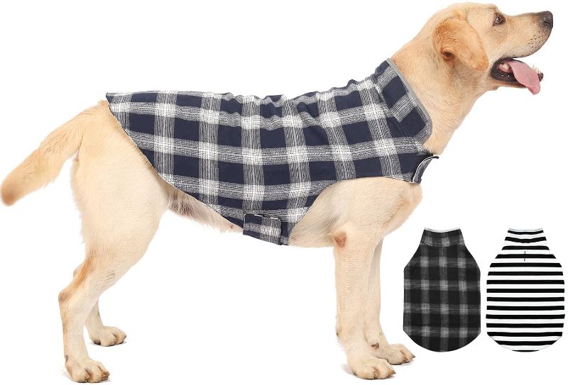 Photo 1 of Letydog Dog Winter Warm Anxiety Coat Reflective British Plaid Reversible Jacket Velcro Closure for, Black Small
