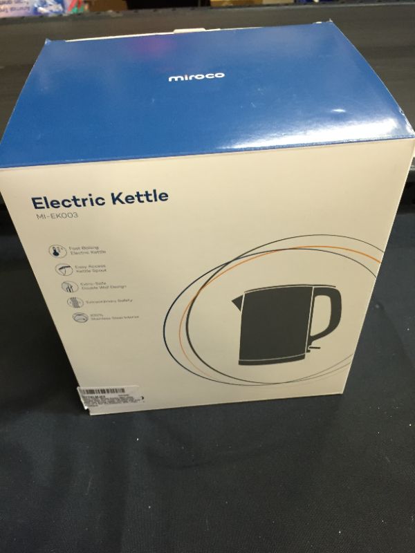 Photo 2 of Electric Kettle, Miroco Double Wall 100% Stainless Steel Cool Touch Tea Kettle with 1500W Fast Boiling Heater, Cordless with Auto Shut-Off & Boil Dry Protection, BPA-Free, White
